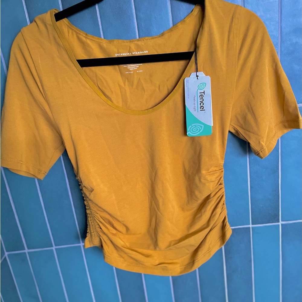 Universal Standard Mustard Ruched T-Shirt - Size M (2XS in Univ. Std. sizing)